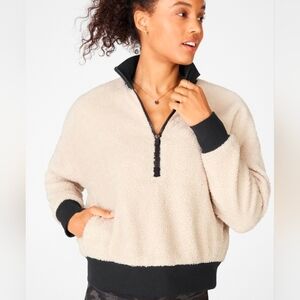 Fabletics Cream Teddy Jacket with Black Accents